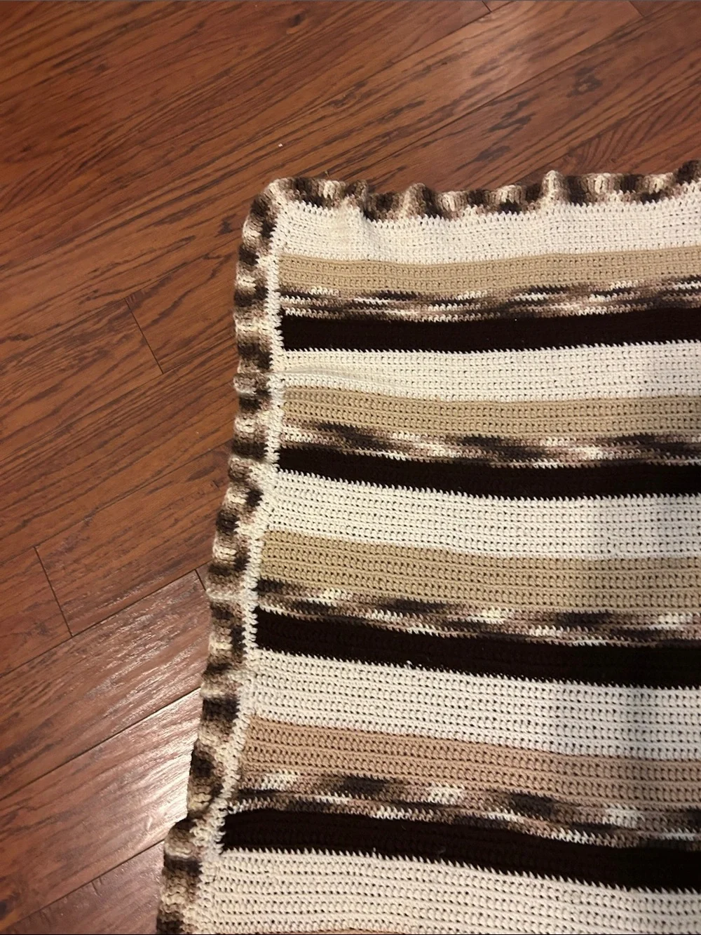 Handmade Cream and Brown Striped Crochet Throw lap or babyBlanket 40by31